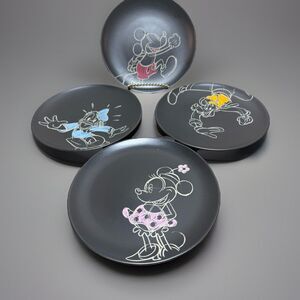 Disney Mickey Minnie Mouse 6" Collector's Sketch Plates Set of 4 Black Hallmark